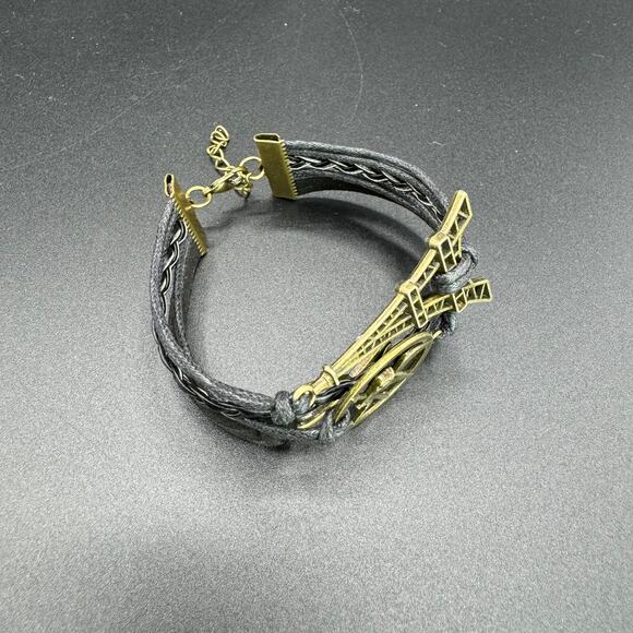New Black Braided Leather Twine Multilayer Eiffel Tower Infinity Bracelet - Picture 4 of 7